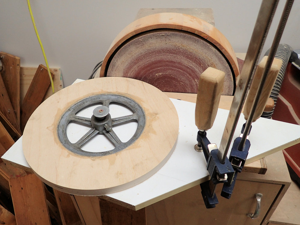rounding the pulley on the disk sander